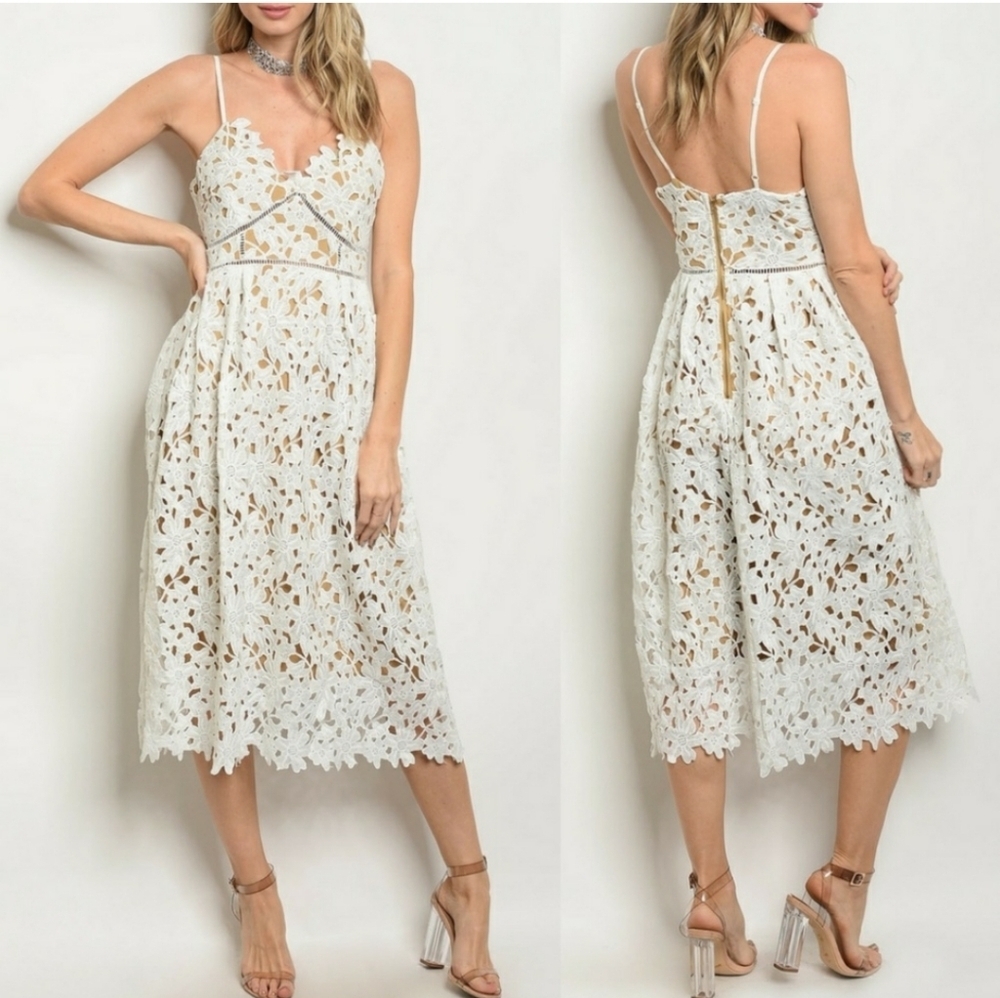 Sans Souci Elegant Floral Lace Midi Dress Cream Size US Medium  Sleeveless